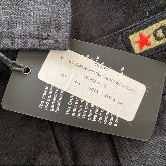 NWT Chaser vintage canvas Black military jacket w/patches Chill-out Feels Hart M - Picture 4 of 10